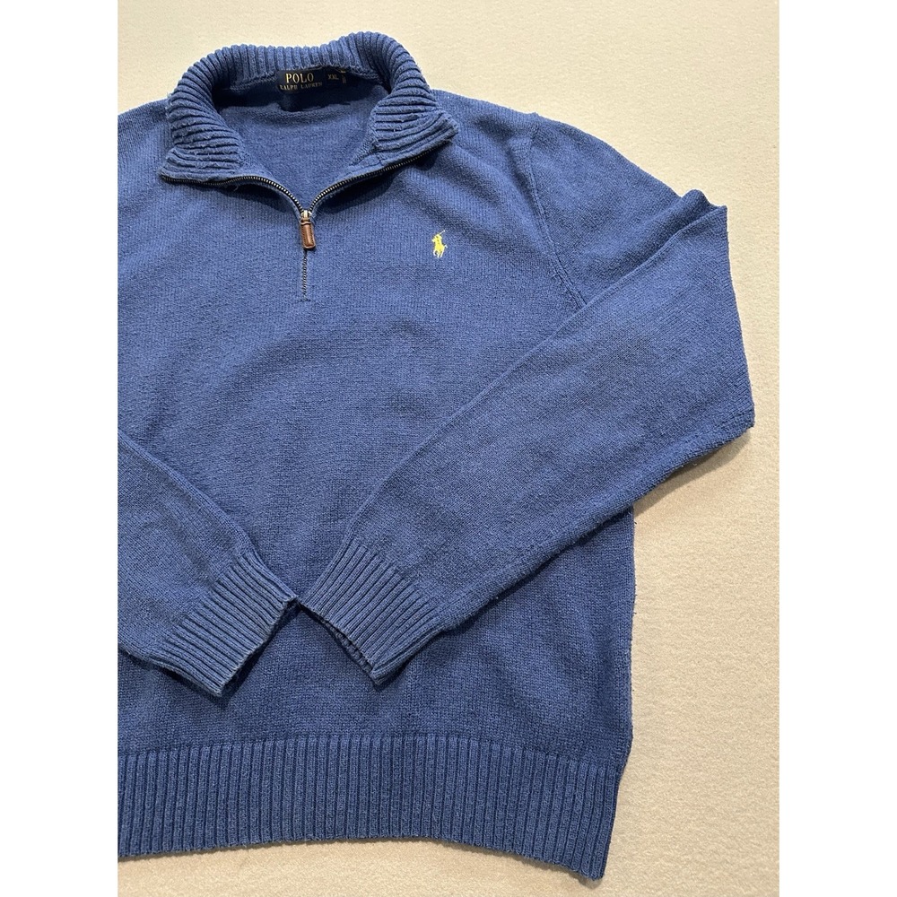 Polo Ralph Lauren Mens XXL Blue 1/4 Zip Sweater Cotton Pony Logo Pullover - Picture 2 of 13